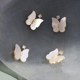 925 Sterling Silver Shell Butterfly Earring 1 Pair - 925 Silver - Silver - One Size