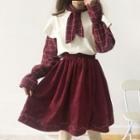 Mock Two-piece Long-sleeve Top / Mini A-line Skirt / Rib-knit Wide-leg Pants