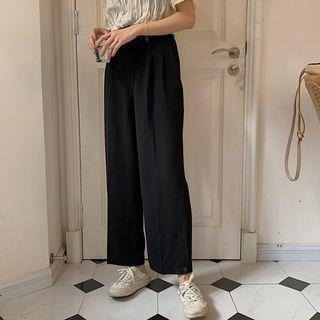 Flat-front Wide-leg Pants Black - One Size
