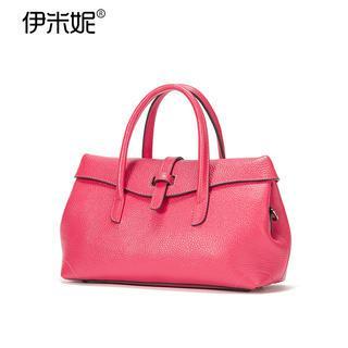 Belted Genuine Leather Flap Tote