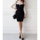 Inset Dotted Blouse Bodycon Dress Black - One Size