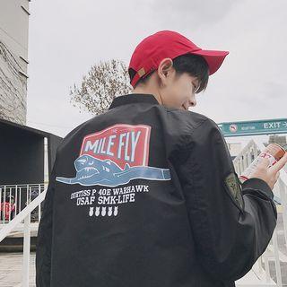 Printed Patch Embroidered Bomber Jacket