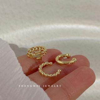 Set Of 3: Alloy Cuff Earring (various Designs) Set Of 3 - Earrings - Gold - One Size