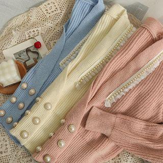 Mesh Pearl-trim Double-breasted Cardigan
