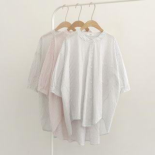 Pinstriped Elbow-sleeve Dip Back Shirt
