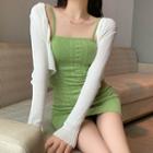 Spaghetti Strap Knit Mini Sheath Dress / Button-up Ripped Crop Cardigan