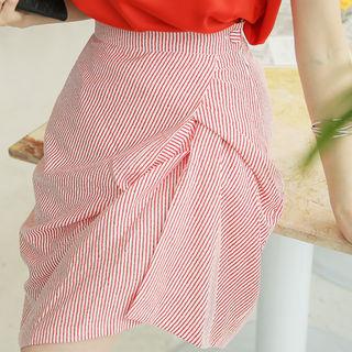 Shirred-front Stripe Skirt