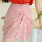 Shirred-front Stripe Skirt