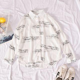 Lettering Print Sheer Shirt White - One Size