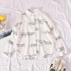 Lettering Print Sheer Shirt White - One Size