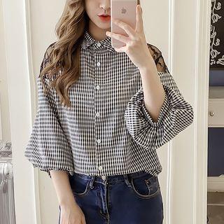 3/4-sleeve Sheer Panel Shirt