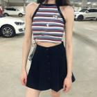 Striped Cropped Camisole Top / High Waist A-line Skirt