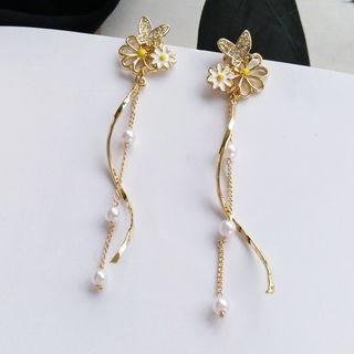 Butterfly Flower Faux Pearl Fringed Earring