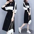 Puff-sleeve Half-zip Drawstring A-line Dress