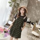 Set: Short-sleeve Mesh T-shirt + Floral Jumper Dress