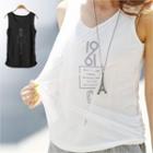 Mesh-overlay Letter-printed Tank Top