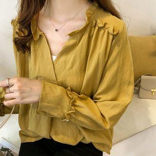 Split-neck Frill-trim Blouse