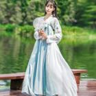 Hanfu Set: Long-sleeve Top + Strapless Maxi Dress + Scarf + Light Jacket