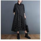 Long-sleeve Perforated Shirt Dress