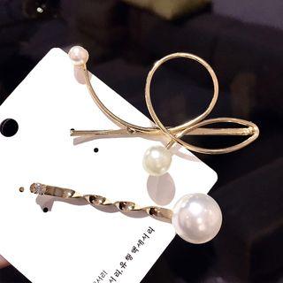 Set Of 2: Faux Pearl Hair Pin (assorted Designs) Gold - One Size