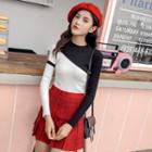 High-neck Color Panel Knit Top