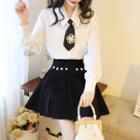 Long-sleeve Shirt / Mini Pleated Skirt / Set