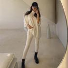 High-neck 3/4-sleeve Napped T-shirt
