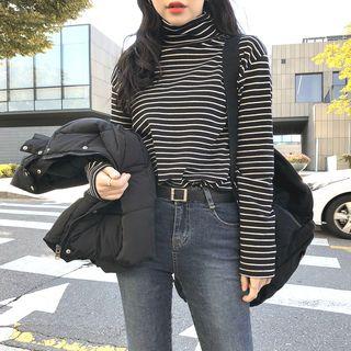 Mock Neck Striped Top Stripe - One Size