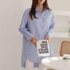 Button-hem Stripe Dip-back Shirt
