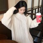 Mock-neck Plain Loose-fit Sweater