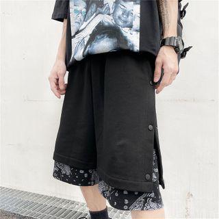 Mock Two-piece Paisley Print Panel Straight Leg Shorts
