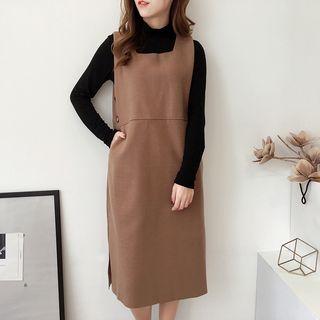 Sleeveless Midi A-line Dress Khaki - One Size