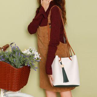 Faux-leather Tasseled Cross Bag With Pouch