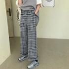 Color-block Plaid High-waist Pants As Shown In Figure - One Size