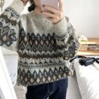 Pattern Crewneck Loose-fit Sweater Gray - One Size