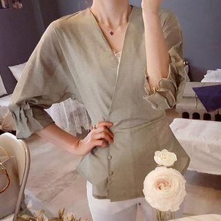 3/4-sleeve Button-front Blouse