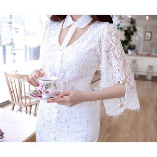 Cutout-front Lace Mini Shirtdress