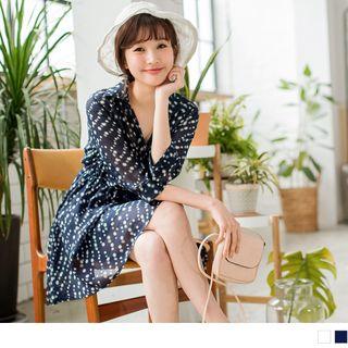 Set: 3/4 Sleeve Star Print Shirtdress + Spaghetti Strap Dress