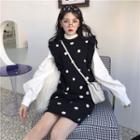 Lantern-sleeve Blouse / Dotted Sleeveless Knit Dress