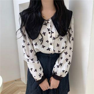 Collared Bow Pattern Long-sleeve Shirt