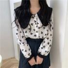 Collared Bow Pattern Long-sleeve Shirt