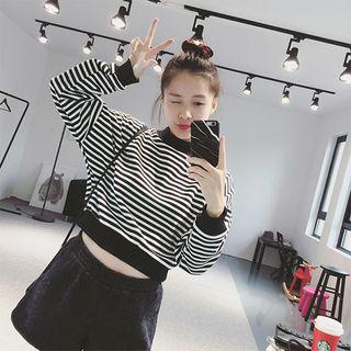 Long-sleeve Mock Collar Striped Pullover