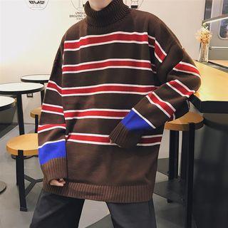 Turtleneck Striped Knit Sweater