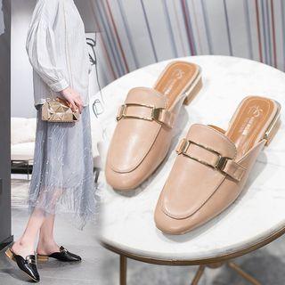 Faux-leather Buckled Low-heel Mules