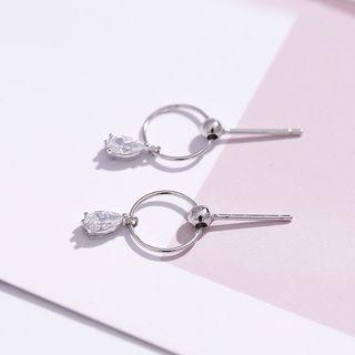 925 Sterling Silver Rhinestone Mini Hoop Dangle Earring