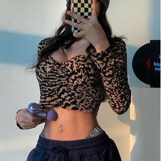 Leopard Print Long-sleeve Cropped Top Leopard - One Size
