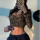 Leopard Print Long-sleeve Cropped Top Leopard - One Size