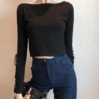 Tie-sleeve Plain Cropped Top