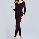 Long-sleeve Plain Top / Leggings / Set