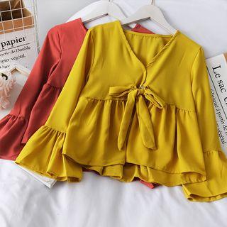 Ribbon-accent V-neck Blouse